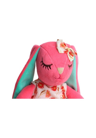 İthal Kumaş Uzun Kulaklı Renkli Kıyafetli Sevimli Tavşan Peluş Oyuncak Uyku & Oyun Arkadaşı 30 Cm. Koyu Pembe