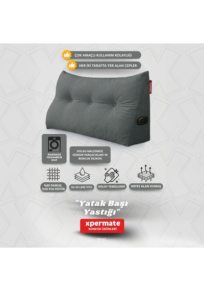 Yatak Başı Yastığı Sırt ve Bel Destek Yastığı 120 CM Yaslanma ve Dinlenme Yastığı Gri