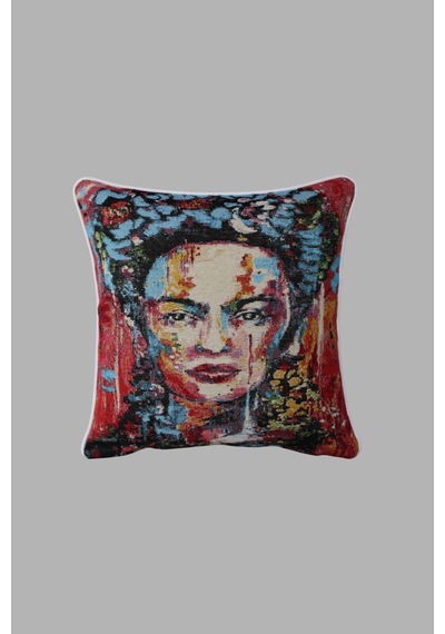 Kırlent Kılıfı Goblen Dokuma Kumaş - 45x45cm Çift Taraflı Biyeli Dekoratif Kırlent Kılıfı - Vs-082 Çok Renkli