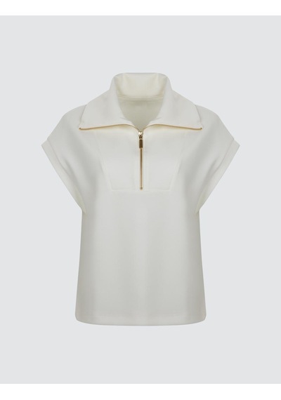 Jimmy Key Jimmy Key Beyaz Fermuarlı Balıkçı Yaka Kolsuz Örme Sweatshirt 6sw235710100
