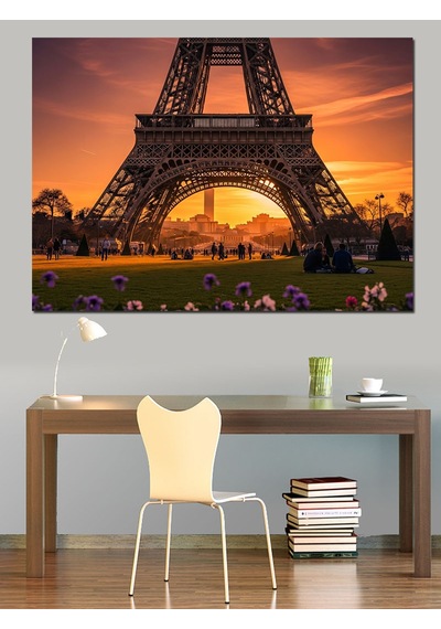 Gün Batımında Eyfel Kulesi Paris Dekoratif Kanvas - Mdf Ahşap Tablo