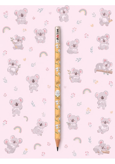 Koala Desenli Kurşun Kalem 2b Fatih 6 Adet Yuvarlak Gövde Kaliteli Çok Renkli