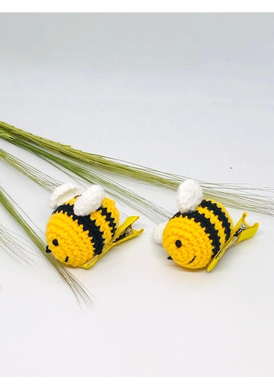 Arı Amigurumi 2li Kıskaç Toka, Örgü Saç Tokası, Saç Aksesuarı Sarı