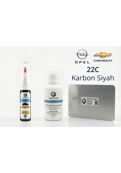 Colorguard Opel Chevrolet 22c Karbon Siyah Rötuş Seti - 2 Si 1 Arada İğne Ve Fırça Uçlu Şişe, Solüsyon Ve Rötuş Çeliği
