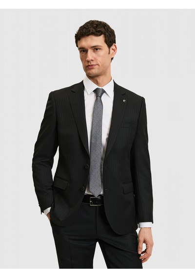 Cacharel Siyah Slim Fit Yün Karışımlı Çizgili Takım Elbise Cacharel Siyah Slim Fit Yün Karışımlı Çizgili Takım Elbise