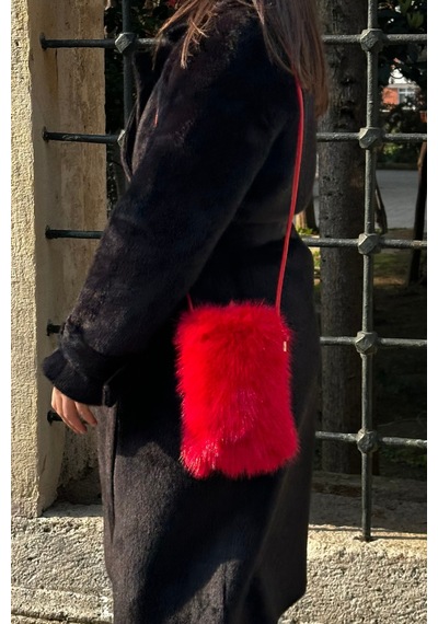 Mollycrush Kadın Askılı Peluş Kırmızı Çanta Kürk Postacı Model Kırmızı