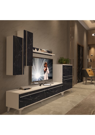 Decoraktiv Eko 6 Mdf Std Silver Tv Ünitesi Tv Sehpası Beyaz - Siyah Mermer