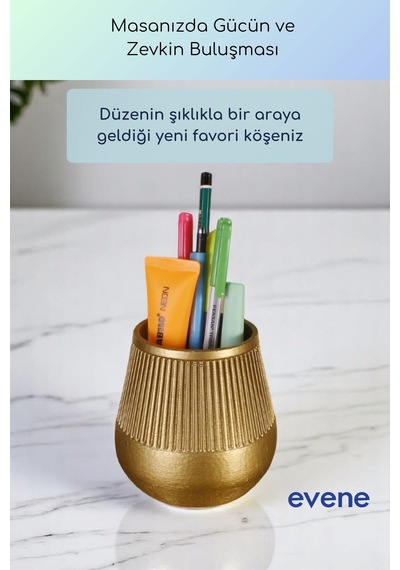 Kalemlik Masa Kalemliği Organizer Kalemlik Altın Renk Model 88 Çok Renkli