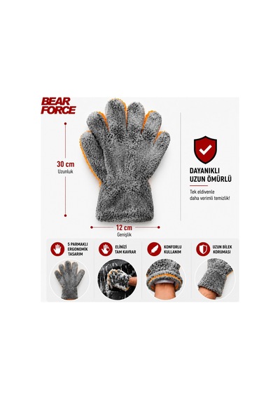 Robeve Bear Force Mikrofiber Polar Araç Yıkama Eldiveni 5 Parmaklı Çift Taraflı Oto Yıkama Eldiveni, Yüksek Su Emici Polar Mikrofiber Temizlik Eldiveni, Çiziksiz Ve Iz Bırakmayan Araç Bakım Eldiveni