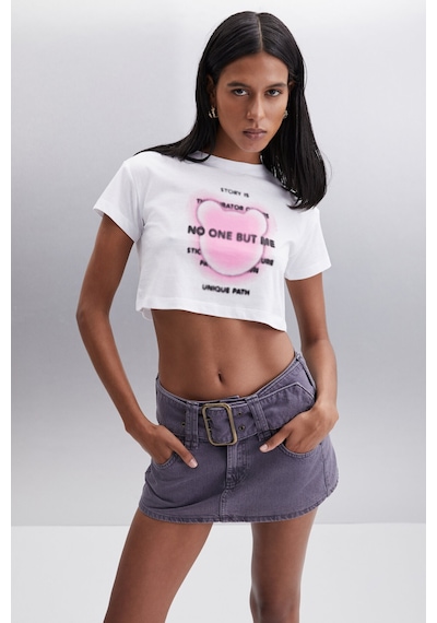 Ethıquet MORAN Kadın %100 Pamuk Beyaz - Pembe baskılı T-Shirt