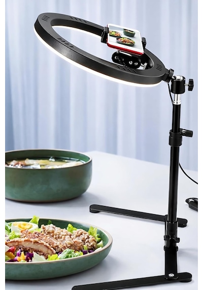 10 Masaüstü Ring Light Çekim Standı 30-47,5 Cm Ayarlanabilir Yükseklik, Telefon Tutuculu Ürün Video &amp Fot