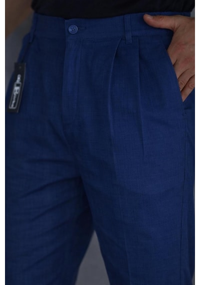 Bürke Çift Pileli Lacivert Beli Yarım Lastikli Kaliteli Keten Görünümlü Baggy Pantolon Bürke Çift Pileli Lacivert Beli Yarım Lastikli Kaliteli Keten Görünümlü Baggy Pantolon