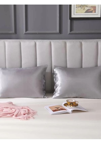 Gri Ipek Saten Yastık Kılıfı 50 x 70 2'Li