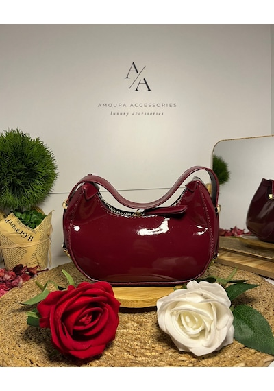 Amoura Retro Parlak Yarım Ay/hilal Çanta Bordo