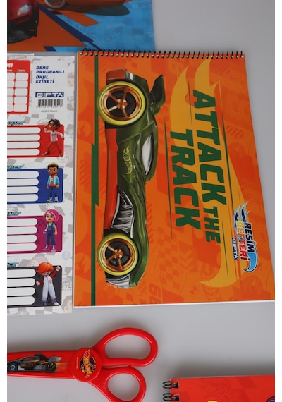 Lisanslı Hot Wheels 18 Parça Kırtasiye Seti Makas,bloknot,roket Silgi,uçlu Kalem 0.7mm Altın