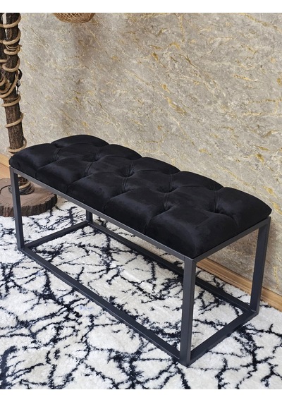 Zafir Siyah Boyalı Diktörtgen 100 Cm X 40 Cm Oturak Puf - Bench - Makyaj Oturağı - Oturak Siyah