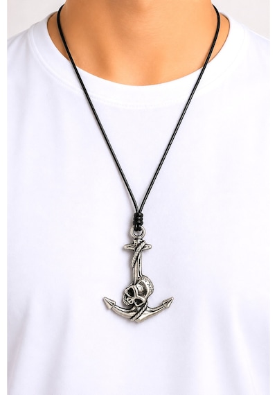 Kore İp Askılı Ve Krom Çelik Kaplamalı Unisex Tribal Kolye Kkrm-04 Gümüş5