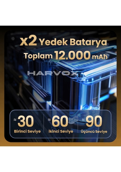 Harvox Hxvc-005 Araç İçi Profesyonel Süpürge 12.000 Mah Çift Bataryalı 20.000pa Güçlü Vakum Ve Üfleme Powerbank Özellikli Süpürge Siyah