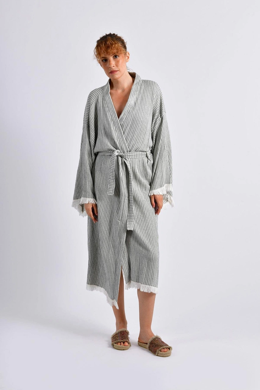 Brandsmithshop Gri Çizgili Kimono Çok Renkli