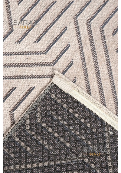 Saraz Halı Ada Kilim Modern Salon Mutfak Koridor Kesme Yolluk Dokuma Makine Halısı Zigzag Vizon Vizon