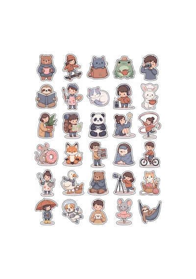30 Adet Chibi Karakter Sticker Seti - Laptop Defter Ajanda İçin Sevimli Tasarım Çok Renkli