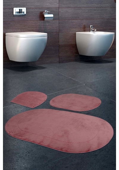 Bonny Home Rivora Pudra 3'lü Banyo Halısı Paspası Seti Kaymaz Taba Pudra