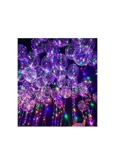 Led Işıklı Helyum Uçan Şeffaf Balon Demonte Şişirilmemiş Mavi