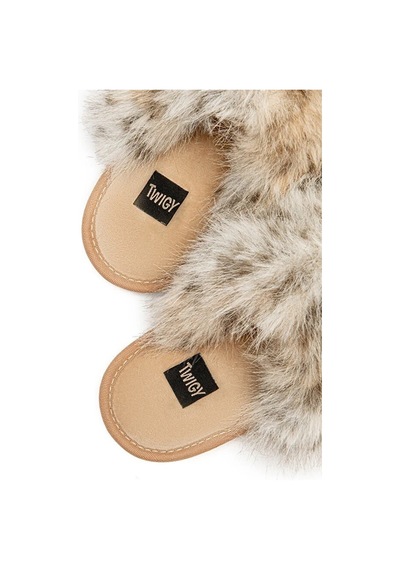 Twigy Leopard Peluş Kadın Ev Terliği Beyaz 37/41