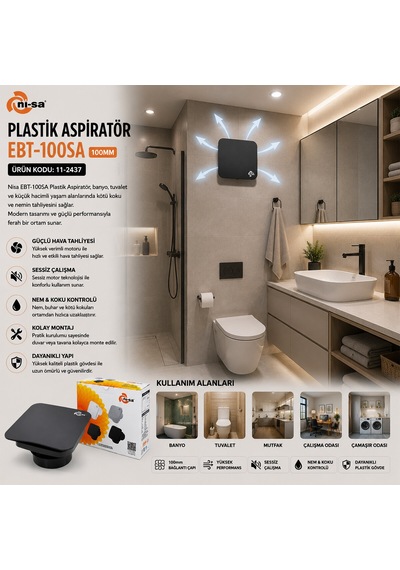 Ni-sa Ebt-100sa Plastik Banyo Aspiratörü 100 Mm 12w - Antrasit