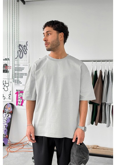 Gri Cozy Basic Soft Oversize Tişört Gri
