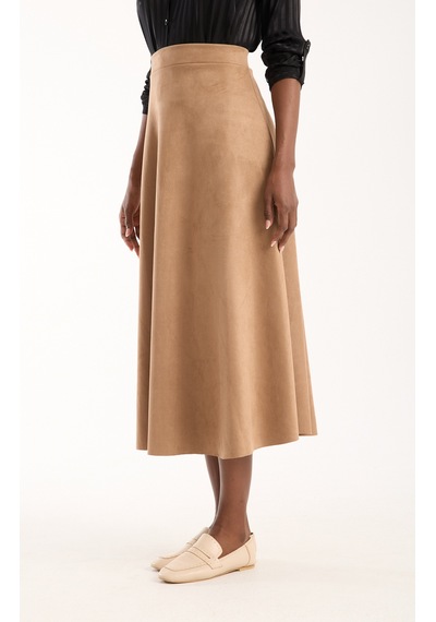 Gugus Kadın Uzun Süet Etek Kloş/mevlana Model 90 Cm Tam Boy Bej