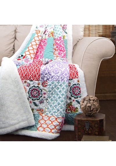 Lexroo Brookdale Ters Çevrilebilir Örtü-renkli Çiçek Desenli Yama İşi Battaniye-152 X 127 Cm Çok Renkli
