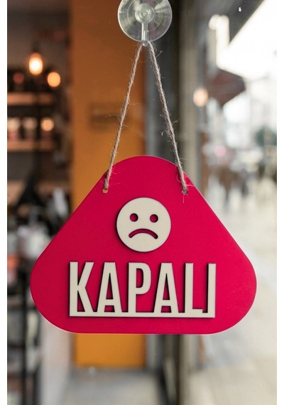 Ahşap Lazer Kesim Emoji Figürlü Açık-kapalı Tabelası - Kırmızı