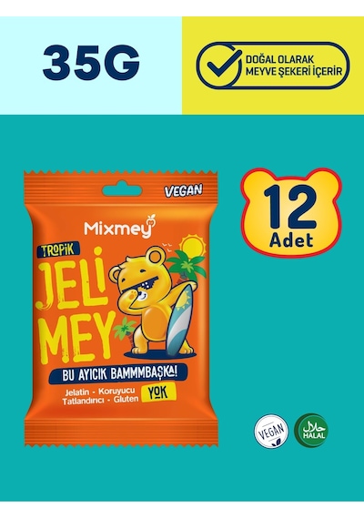Mixmey Jelimey Tropik Jelatinsiz Vegan Tropik Lezzet Gummy Bear Ayıcık 12 x 35 G