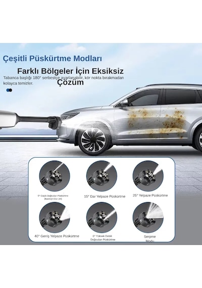 Dj-810 Yüksek Basınçlı Şarjlı Araç Ve Bahçe Yıkama Makinesi 30 Bar 2 Bataryalı Güçlü Motor 0 - 1 Saat
