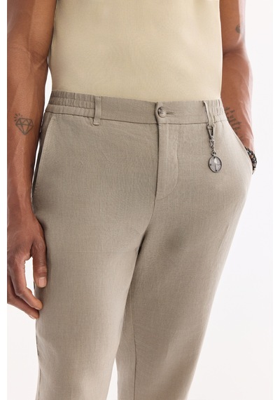 Avva Erkek Gri Beli Lastikli %100 Keten Relaxed Fit Pantolon B003032