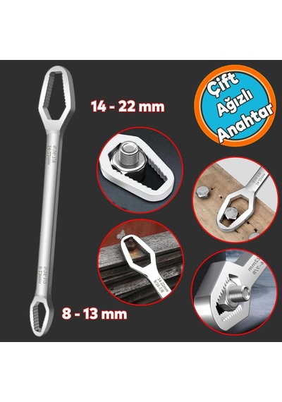 Pratik Çift Ağızlı Kendinden Sıkma Çok Amaçlı Anahtar Çelik Anahtarı Krom 8-13/14-22 Mm