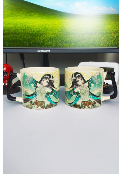 Lan Yan Genshin İmpact Baskılı Seramik Lüks Kupa 1 Adet Özel Siyah Kulp Dalga Kulp V3d Çok Renkli