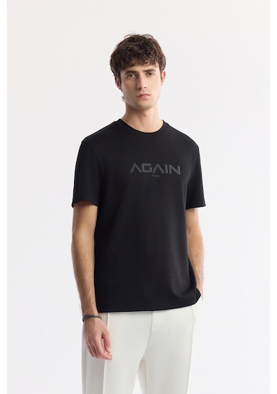 Avva Erkek Siyah Bisiklet Yaka Baskılı Bi-stretch İnterlok Regular Fit T-shirt A51y1132