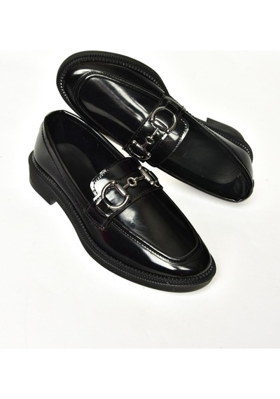 Fox Shoes T314598008 Siyah Rugan Loafer Makosen Kadın Ayakkabı Siyah