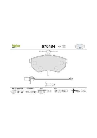Audi A4 B6 On Fren Balatasi 1.8 2002-2005 Valeo 670484