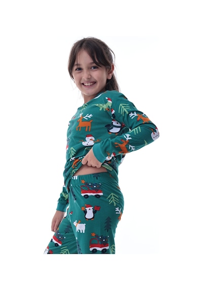 Çocuk Kış Noel Yıllbaşı Desenli Pamuklu Pijama Takımı Unisex Rahat, Sıcak Ve Eğlenceli Ev Giyim Çok Renkli