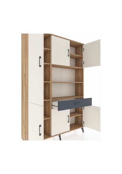 Arges Dolap 10 Raflı Tek Çekmeceli 6 Kapaklı 132x30x195 Çam-aytaşı/antrasit Aytası/antrasıt