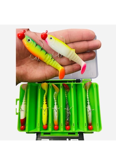 Captain Style Soft 10cm 22gr Turna Mix Set Çift Traflı 14 Gözlü Kutu 7ad Silikon Yapay Yem