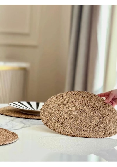 Supla Hasır Jüt Supla 6'lı Set Amerikan Servis Hasır Supla 35 Cm Açık Kahve