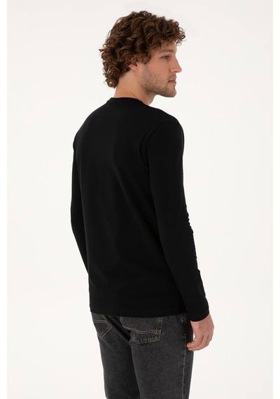 U.S. Polo Assn. Erkek Slim Fit Bisiklet Yaka Siyah Basic Sweatshirt 50307762-VR046