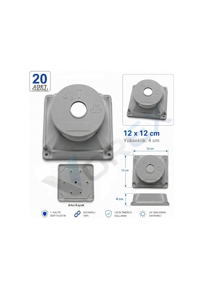 Vorex Kamera Buatı 20 Adet 12x12 Cm Gri Kare Sert Plastik Uv Dayanıklı Arka Kapaklı