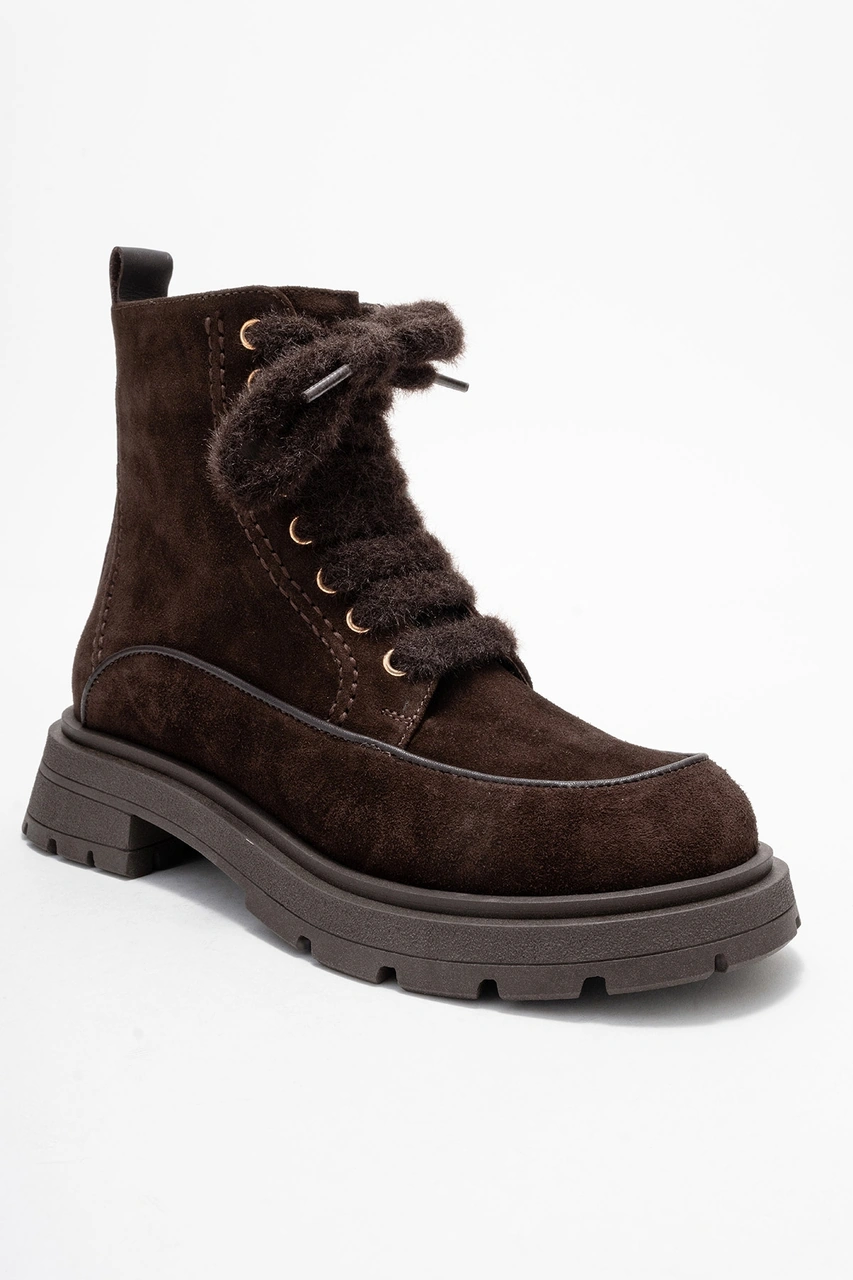 Luvishoes Luvi Shoes Mına Kahverengi Süet Hakiki Deri Kadın Postal Bot Süet Kahve
