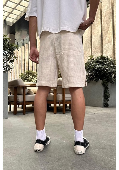 Krem Gofre 11 Keten Go Relaxed Fit Şort Krem