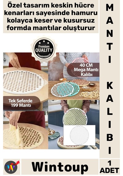 Kalıp Hızlı Pratik Hamur Kesme Mutfak Gereci 199 Adet Kapasiteli Plastik Mega Mantı Kalıbı 40 Cm